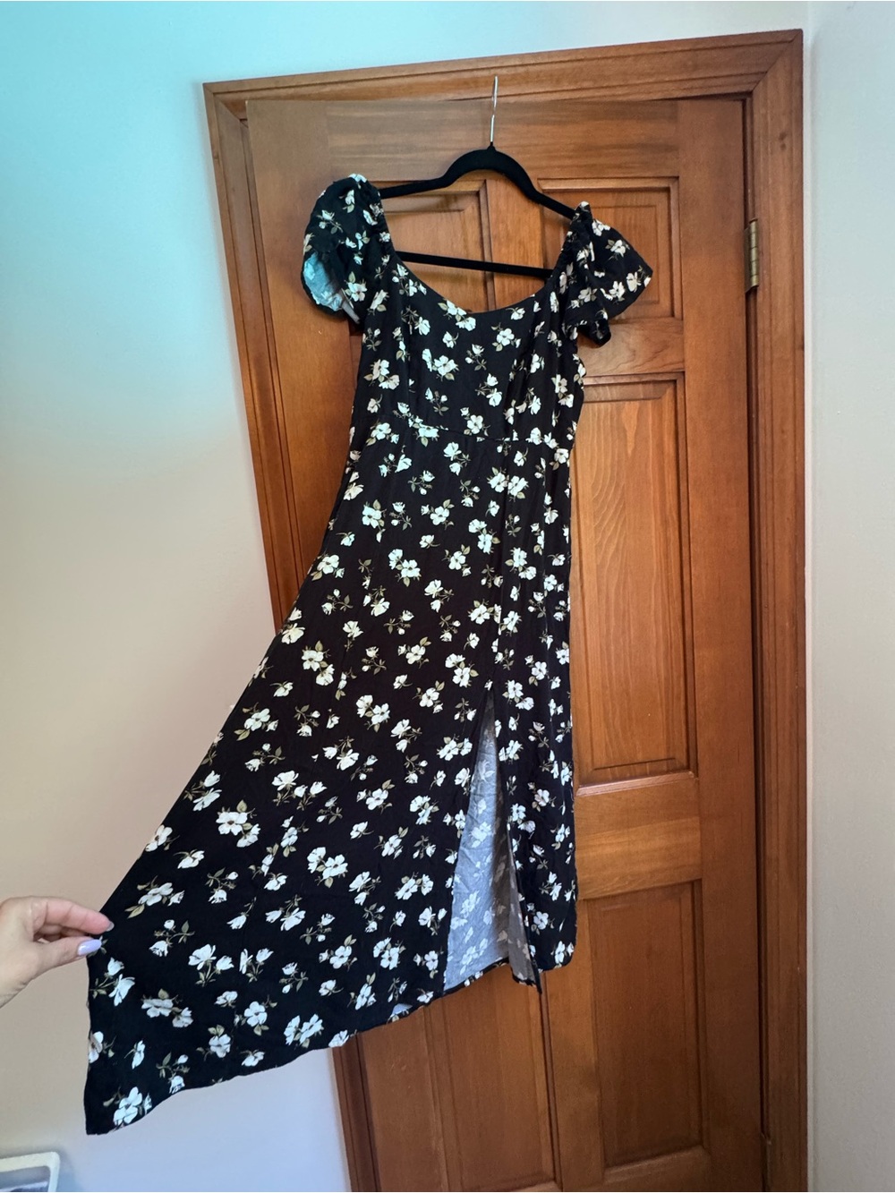 Old Navy Black Floral Puff Sleeve Midi Dress